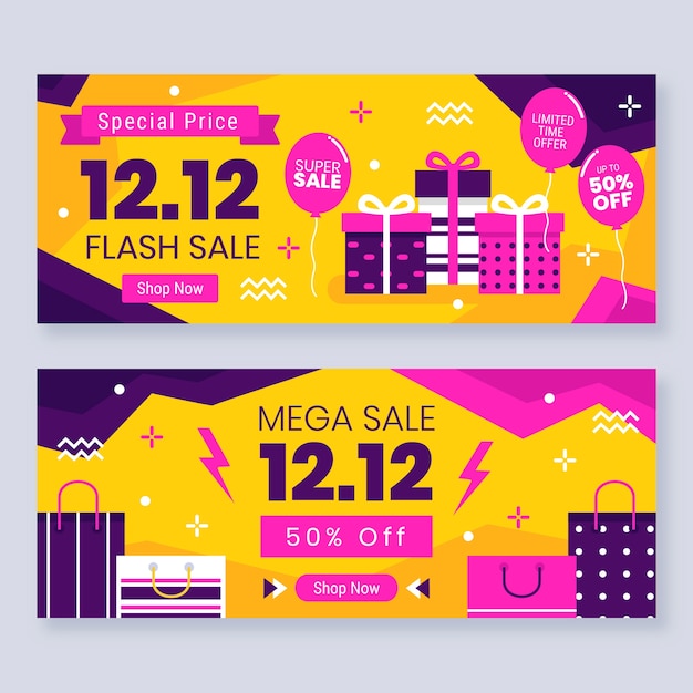 Free vector flat 12.12 sale horizontal banners set