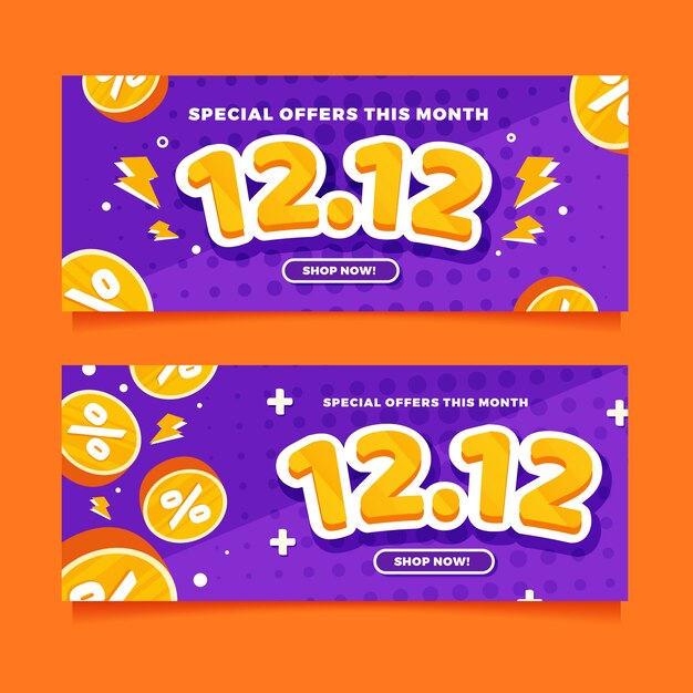 Flat 12.12 sale horizontal banners set