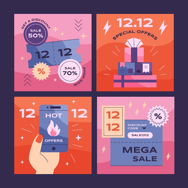 무료 Vector 플랫 12.12 세일 인스타그램 게시물 모음