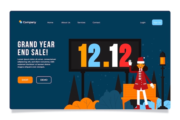 Free vector flat 12.12 sale landing page template