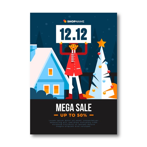 Flat 12.12 sale vertical flyer template