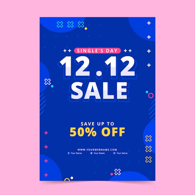 Free vector flat 12.12 sale vertical flyer template