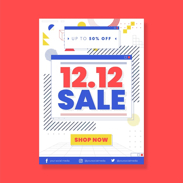 Flat 12.12 sale vertical poster template