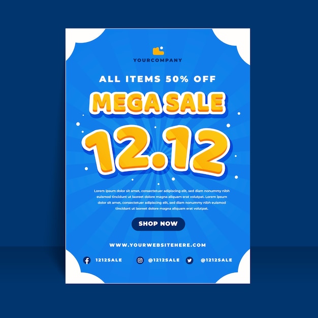 Free vector flat 12.12 sale vertical poster template