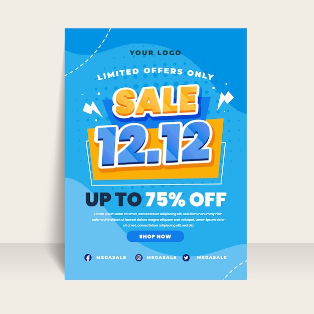 Flat 12.12 sale vertical poster template