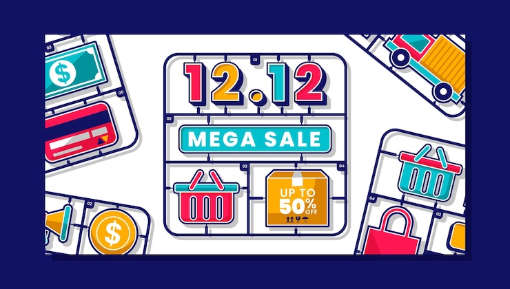 無料Vector フラット12.12ショッピングデーソーシャルメディアプロモーションテンプレート