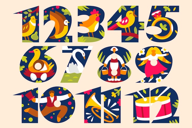 Flat 12 days of christmas illustration