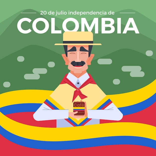 Vettore gratuito appartamento 20 de julio - illustrazione di indipendenza della colombia