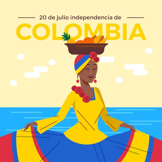 무료 벡터 flat 20 de julio-independencia de colombia 일러스트레이션