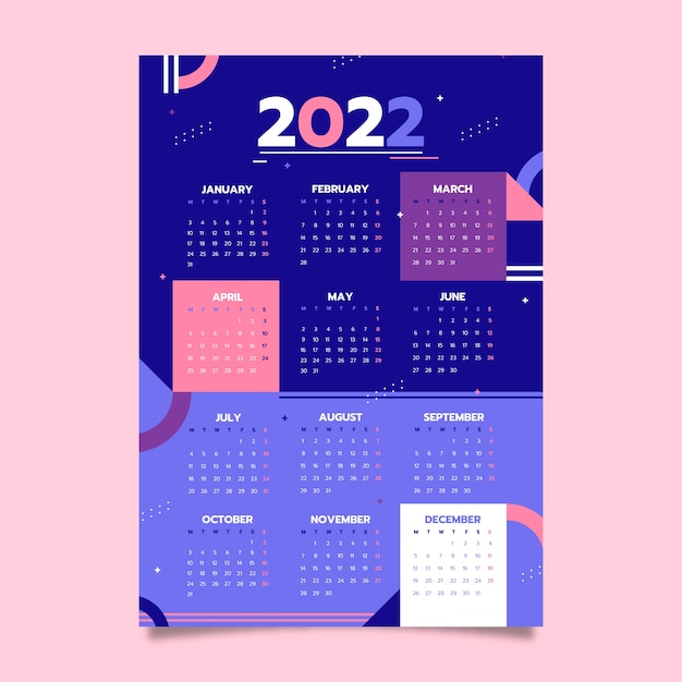 Free vector flat 2022 calendar template