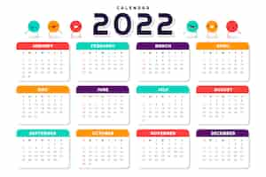 Vettore gratuito modello di calendario piatto 2022