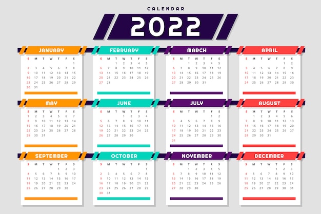 Flat 2022 calendar template