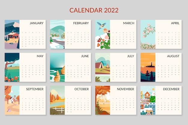 Vettore gratuito modello di calendario piatto 2022