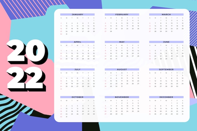 Бесплатное векторное изображение Плоский шаблон календаря 2022 года