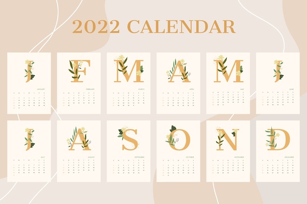 Плоский шаблон календаря 2022 года