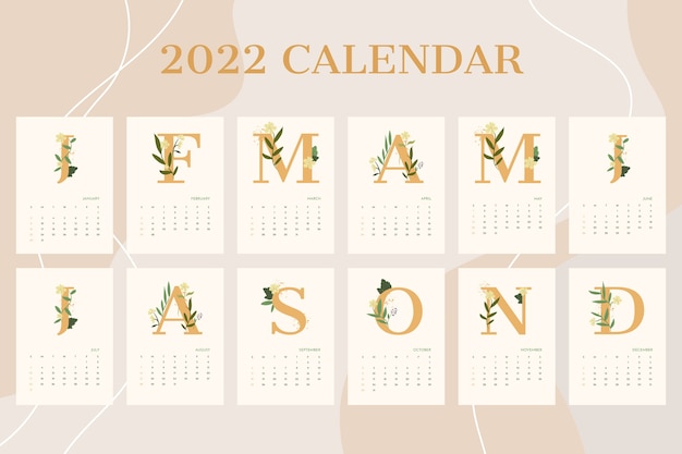 Flat 2022 calendar template