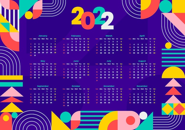 Vettore gratuito modello di calendario piatto 2022