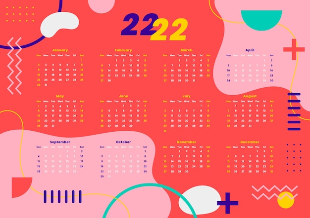 Free vector flat 2022 calendar template