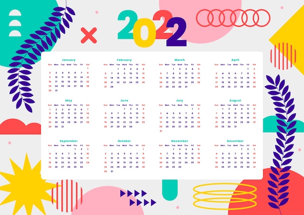 Vettore gratuito modello di calendario piatto 2022