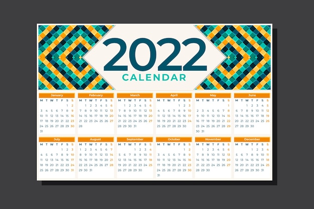 Flat 2022 calendar template