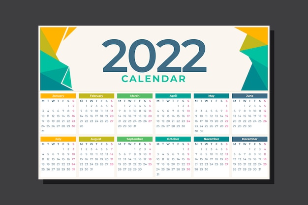 Vettore gratuito modello di calendario piatto 2022