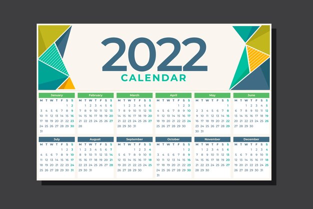 Vettore gratuito modello di calendario piatto 2022