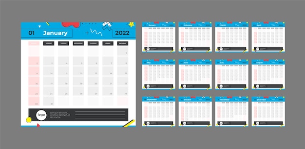 Flat 2022 calendar template