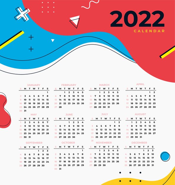 Flat 2022 calendar template