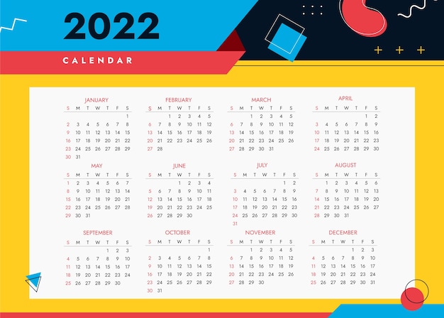 Modello di calendario piatto 2022