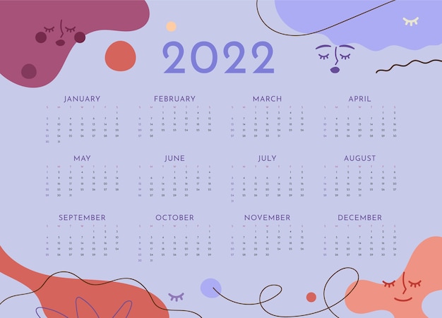 Vettore gratuito modello di calendario piatto 2022