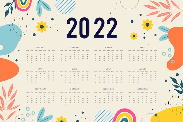 Vettore gratuito modello di calendario piatto 2022