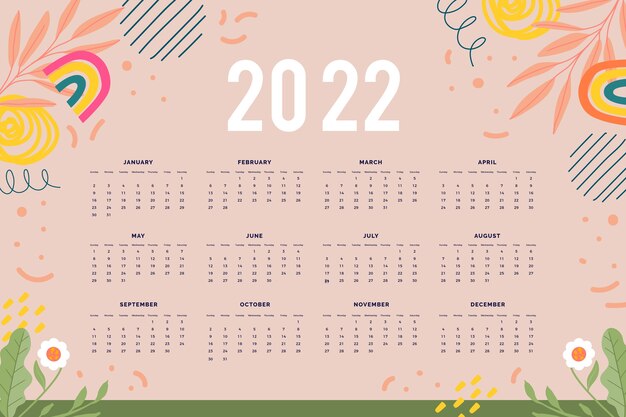 Flat 2022 calendar template