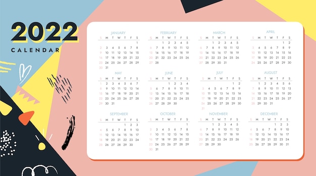 Free vector flat 2022 calendar template