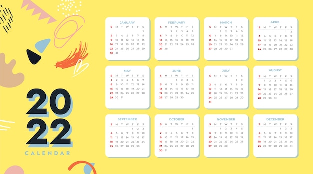 Free vector flat 2022 calendar template