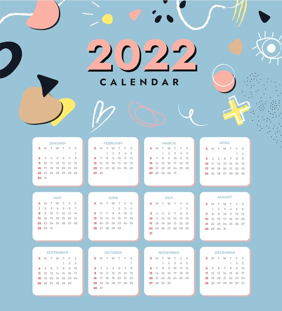 Modello di calendario piatto 2022