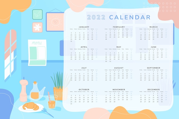 Free vector flat 2022 calendar template