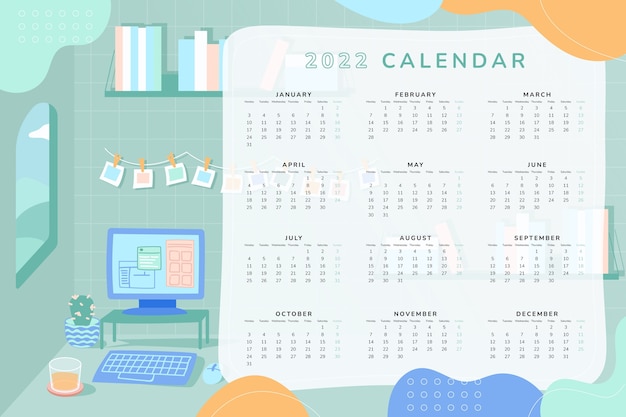 Free vector flat 2022 calendar template