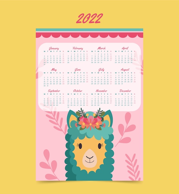 Free vector flat 2022 calendar template