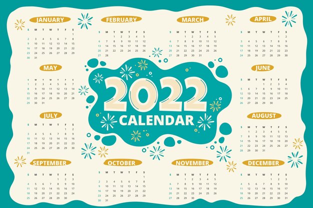 Vettore gratuito modello di calendario piatto 2022