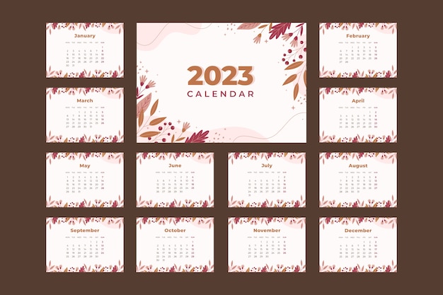 Modello di calendario per pianificatore da parete annuale piatto 2023