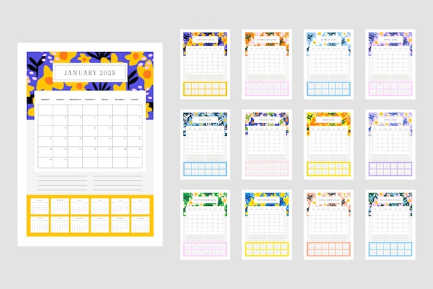 Free vector flat 2023 annual wall planner calendar template