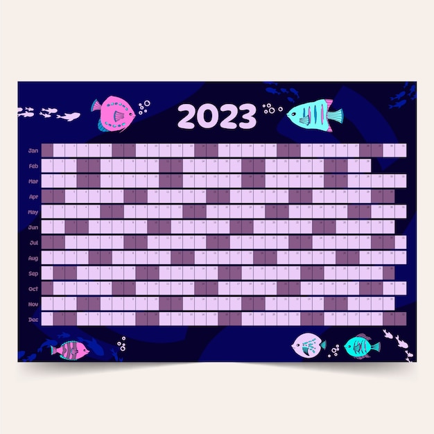 Flat 2023 annual wall planner calendar template