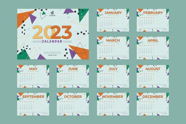 Free vector flat 2023 desk calendar template