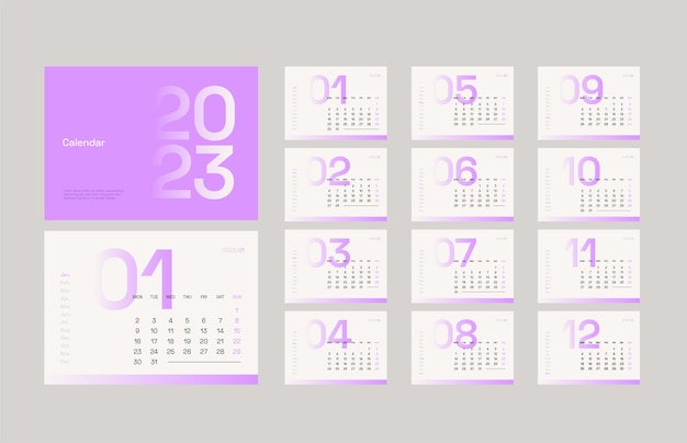 Плоский шаблон настольного календаря 2023 года