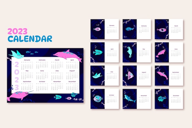 Free vector flat 2023 desk calendar template