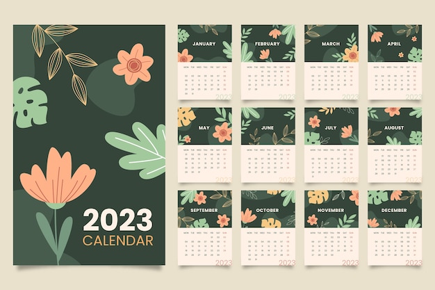 플랫 2023 월간 달력 템플릿 템플릿 | 무료 벡터 플랫 2023 월간 달력 템플릿 템플릿 | 무료 벡터