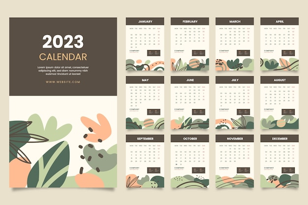 Free vector flat 2023 monthly calendar template template