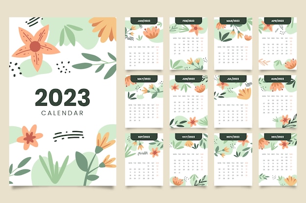 Flat 2023 monthly calendar template template