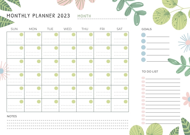 Flat 2023 monthly calendar template