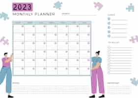 Vettore gratuito modello di calendario mensile piatto 2023